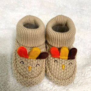 Carter’s crocheted Thanksgiving turkey booties newborn size